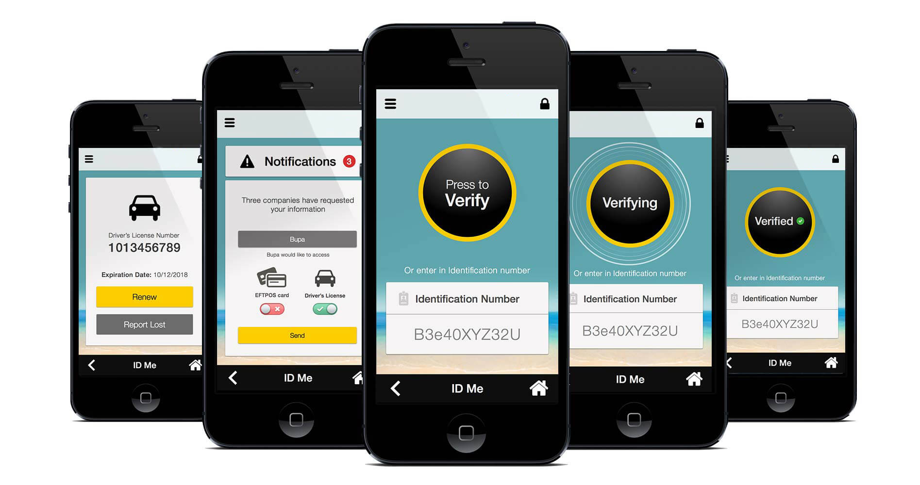 designed screens of mobile identification app two